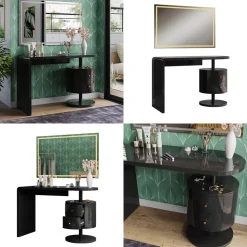 Vicco Schminktisch Schwarz Hochglanz Lara 120x76x50 cm - Frisiertisch, Große Tischfläche für Make-up, Schmuck und Styling-Utensilien