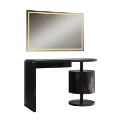 Vicco Schminktisch Schwarz Hochglanz Lara 120x76x50 cm - Frisiertisch, Große Tischfläche für Make-up, Schmuck und Styling-Utensilien