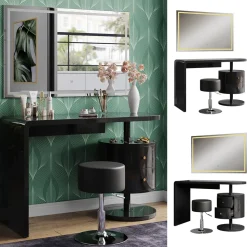 Vicco Schminktisch Schwarz Hochglanz Lara 120x76x50 cm - Frisiertisch, Große Tischfläche für Make-up, Schmuck und Styling-Utensilien