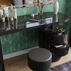 Vicco Schminktisch Schwarz Hochglanz Lara 120x76x50 cm - Frisiertisch, Große Tischfläche für Make-up, Schmuck und Styling-Utensilien