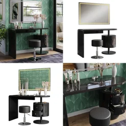 Vicco Schminktisch Schwarz Hochglanz Lara 120x76x50 cm - Frisiertisch, Große Tischfläche für Make-up, Schmuck und Styling-Utensilien