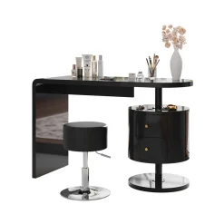 Vicco Schminktisch Schwarz Hochglanz Lara 120x76x50 cm - Frisiertisch, Große Tischfläche für Make-up, Schmuck und Styling-Utensilien