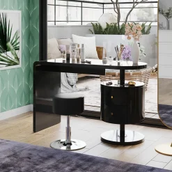 Vicco Schminktisch Schwarz Hochglanz Lara 120x76x50 cm - Frisiertisch, Große Tischfläche für Make-up, Schmuck und Styling-Utensilien