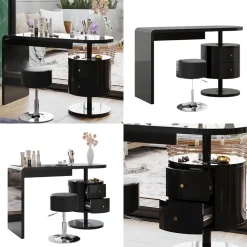 Vicco Schminktisch Schwarz Hochglanz Lara 120x76x50 cm - Frisiertisch, Große Tischfläche für Make-up, Schmuck und Styling-Utensilien