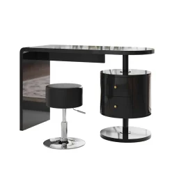 Vicco Schminktisch Schwarz Hochglanz Lara 120x76x50 cm - Frisiertisch, Große Tischfläche für Make-up, Schmuck und Styling-Utensilien