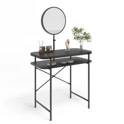 Vicco Schminktisch Schwarz Skip 80x76.5x40 cm - Kosmetiktisch, Kompaktes Format – passt auch in kleine Schlafzimmer & Nischen