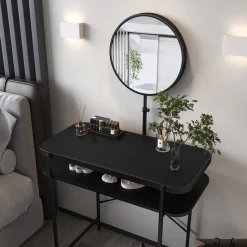 Vicco Schminktisch Schwarz Skip 80x76.5x40 cm - Kosmetiktisch, Kompaktes Format – passt auch in kleine Schlafzimmer & Nischen