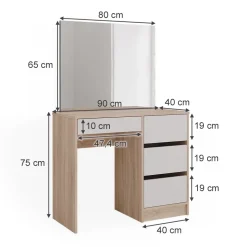 Vicco Schminktisch Sonoma Sherry 90x75x40 cm - Kosmetiktisch, 4 Schubladen für unterschiedliche Aufbewahrungsbedürfnisse