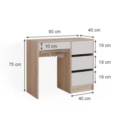 Vicco Schminktisch Sonoma Sherry 90x75x40 cm - Frisiertisch, 4 Schubladen für unterschiedliche Aufbewahrungsbedürfnisse