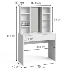 Vicco Schminktisch Weiß Alexa 93x147x40 cm - Kosmetiktisch, Schafft sofort ein aufgeräumtes Beauty-Setup