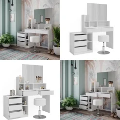 Vicco Schminktisch Weiß Anja 139.8x115x40 cm - Frisiertisch, Schubladen für Ordnung im Chaos