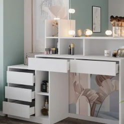 Vicco Schminktisch Weiß Anja 139.8x115x40 cm - Frisiertisch, Schubladen für Ordnung im Chaos