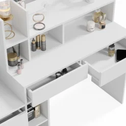 Vicco Schminktisch Weiß Anja 139.8x115x40 cm - Frisiertisch, Schubladen für Ordnung im Chaos