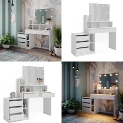 Vicco Schminktisch Weiß Anja 139.8x115x40 cm - Frisiertisch, Schubladen für Ordnung im Chaos