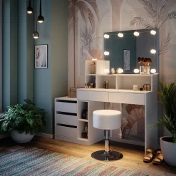 Vicco Schminktisch Weiß Anja 139.8x115x40 cm - Frisiertisch, Schubladen für Ordnung im Chaos