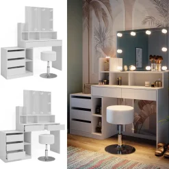 Vicco Schminktisch Weiß Anja 139.8x115x40 cm - Frisiertisch, Schubladen für Ordnung im Chaos