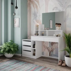 Vicco Schminktisch Weiß Anja 139.8x115x40 cm - Kosmetiktisch, Schubladen für Ordnung im Chaos