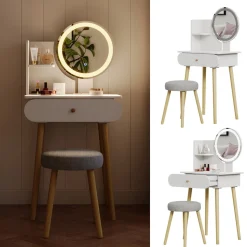 Vicco Schminktisch Weiß Edda 60x127x40 cm - Frisiertisch, Perfekte Lösung für kleine Räume – maximale Nutzung von Stauraum