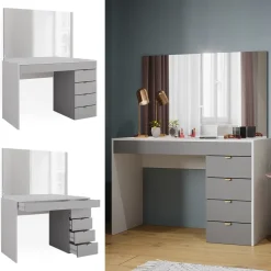 Vicco Schminktisch Weiß/Grau/Grau Elise 115x76x55 cm - Kosmetiktisch, Schubladensystem für Ordnung im Alltag
