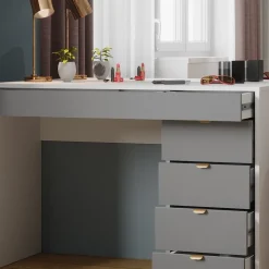 Vicco Schminktisch Weiß/Grau/Grau Elise 115x76x55 cm - Kosmetiktisch, Schubladensystem für Ordnung im Alltag