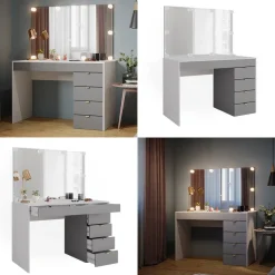 Vicco Schminktisch Weiß/Grau/Grau Elise 115x76x55 cm - Frisiertisch, Schubladensystem für Ordnung im Alltag