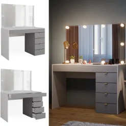 Vicco Schminktisch Weiß/Grau/Grau Elise 115x76x55 cm - Frisiertisch, Schubladensystem für Ordnung im Alltag