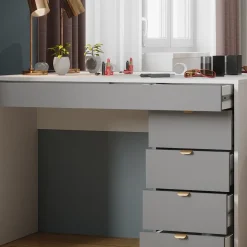 Vicco Schminktisch Weiß/Grau/Grau Elise 115x76x55 cm - Frisiertisch, Schubladensystem für Ordnung im Alltag