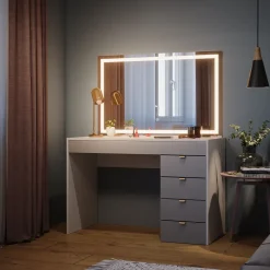 Vicco Schminktisch Weiß/Grau/Grau Elise 115x76x55 cm - Frisiertisch, Schubladensystem für Ordnung im Alltag