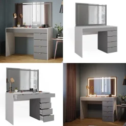 Vicco Schminktisch Weiß/Grau/Grau Elise 115x76x55 cm - Frisiertisch, Schubladensystem für Ordnung im Alltag