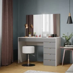 Vicco Schminktisch Weiß/Grau/Grau Elise 115x76x55 cm - Frisiertisch, Schubladensystem für Ordnung im Alltag