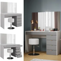 Vicco Schminktisch Weiß/Grau/Grau Elise 115x76x55 cm - Frisiertisch, Schubladensystem für Ordnung im Alltag