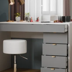 Vicco Schminktisch Weiß/Grau/Grau Elise 115x76x55 cm - Frisiertisch, Schubladensystem für Ordnung im Alltag