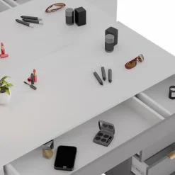 Vicco Schminktisch Weiß/Grau/Grau Elise 115x76x55 cm - Frisiertisch, Schubladensystem für Ordnung im Alltag