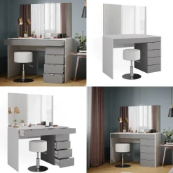 Vicco Schminktisch Weiß/Grau/Grau Elise 115x76x55 cm - Frisiertisch, Schubladensystem für Ordnung im Alltag