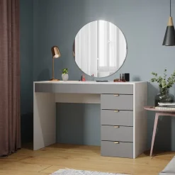 Vicco Schminktisch Weiß/Grau/Grau Elise 115x76x55 cm - Kosmetiktisch, Schubladensystem für Ordnung im Alltag