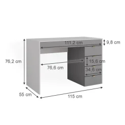 Vicco Schminktisch Weiß/Grau/Grau Elise 115x76x55 cm - Kosmetiktisch, Schubladensystem für Ordnung im Alltag