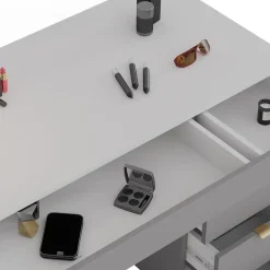Vicco Schminktisch Weiß/Grau/Grau Elise 115x76x55 cm - Kosmetiktisch, Schubladensystem für Ordnung im Alltag