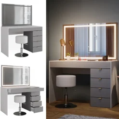 Vicco Schminktisch Weiß/Grau/Grau Elise 115x76x55 cm - Frisiertisch, Schubladensystem für Ordnung im Alltag