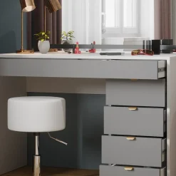 Vicco Schminktisch Weiß/Grau/Grau Elise 115x76x55 cm - Frisiertisch, Schubladensystem für Ordnung im Alltag