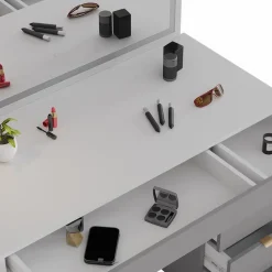 Vicco Schminktisch Weiß/Grau/Grau Elise 115x76x55 cm - Frisiertisch, Schubladensystem für Ordnung im Alltag