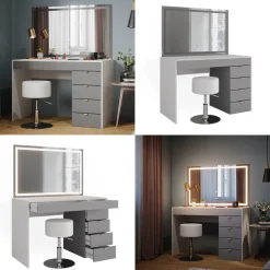 Vicco Schminktisch Weiß/Grau/Grau Elise 115x76x55 cm - Frisiertisch, Schubladensystem für Ordnung im Alltag