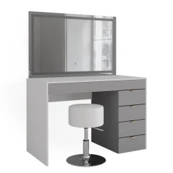 Vicco Schminktisch Weiß/Grau/Grau Elise 115x76x55 cm - Frisiertisch, Schubladensystem für Ordnung im Alltag