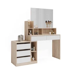 Vicco Schminktisch Weiß/Sonoma Anja 139.8x115x40 cm - Kosmetiktisch, Schubladen für Ordnung im Chaos