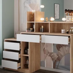 Vicco Schminktisch Weiß/Sonoma Anja 139.8x115x40 cm - Frisiertisch, Schubladen für Ordnung im Chaos