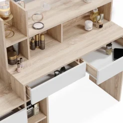 Vicco Schminktisch Weiß/Sonoma Anja 139.8x115x40 cm - Frisiertisch, Schubladen für Ordnung im Chaos
