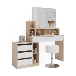 Vicco Schminktisch Weiß/Sonoma Anja 139.8x115x40 cm - Frisiertisch, Schubladen für Ordnung im Chaos