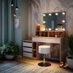 Vicco Schminktisch Weiß/Sonoma Anja 139.8x115x40 cm - Frisiertisch, Schubladen für Ordnung im Chaos