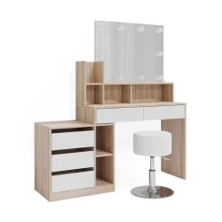 Vicco Schminktisch Weiß/Sonoma Anja 139.8x115x40 cm - Frisiertisch, Schubladen für Ordnung im Chaos