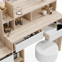 Vicco Schminktisch Weiß/Sonoma Anja 139.8x115x40 cm - Frisiertisch, Schubladen für Ordnung im Chaos