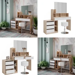 Vicco Schminktisch Weiß/Sonoma Anja 139.8x115x40 cm - Frisiertisch, Schubladen für Ordnung im Chaos